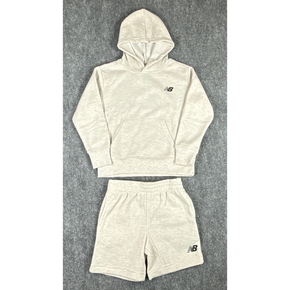 New Balance Kids Size 7 Oatmeal Heather Hoodie and Shorts 2PC Set NWT